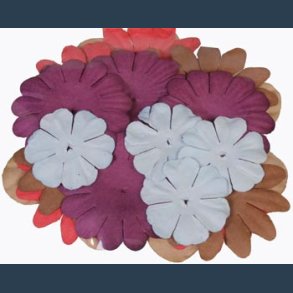 papir blomster 20 stk ass brun/rd/lilla