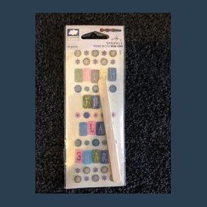 stickers rub -ons 39 pieces word blockl m glitter