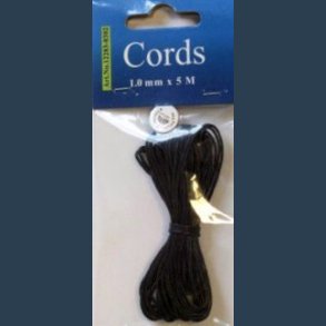 Vokset bomuldssnor 1 mm x 5 mtr sort