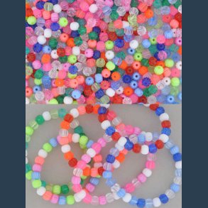 Plastperle 40 g ass farver rund m stribet mnster