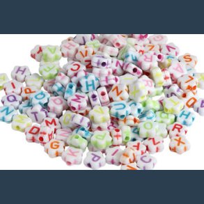 Plastperle  m ABC og tal  ass farver 9 mm 40 g
