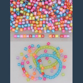 Perle terning ABC + tal 6 x6 mm plast