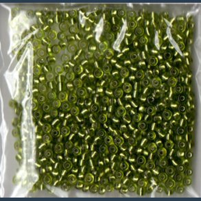 Glasperle/rocailles 2,5 mm ca 20g lys gr�n m s�lv