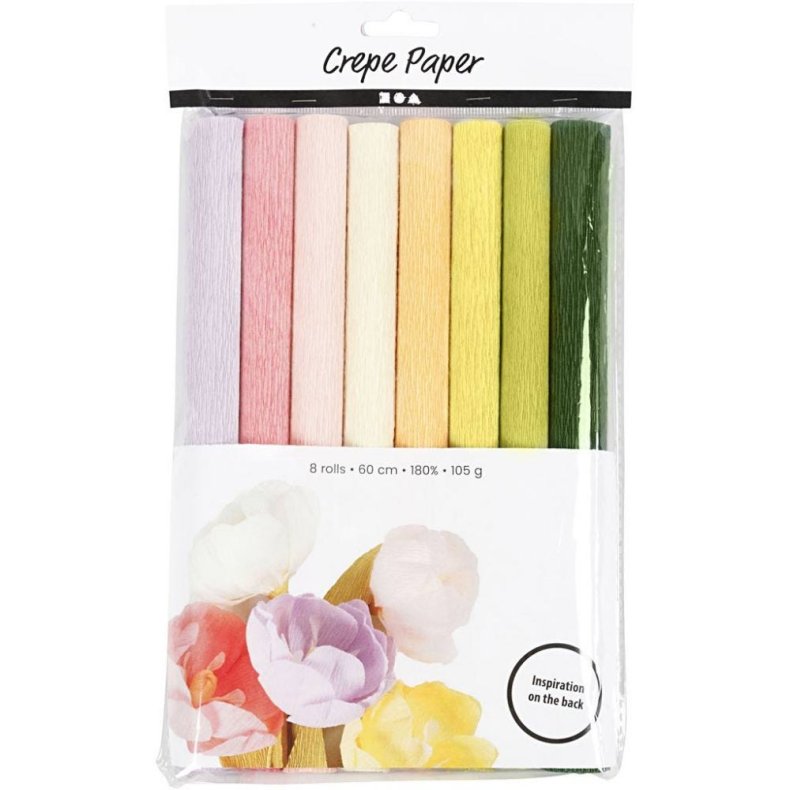 Crepepapir Italiensk 180% strk 8 ass farver pastel