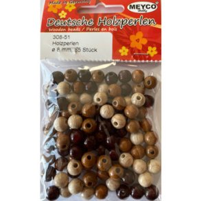 Tr�perler 8 mm 85 stk ass farver brune nuancer