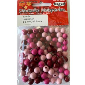 Tr�perler 8 mm 85 stk ass farver pink nuancer