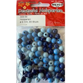 Tr�perler 8 mm 85 stk ass farver bl� nuancer