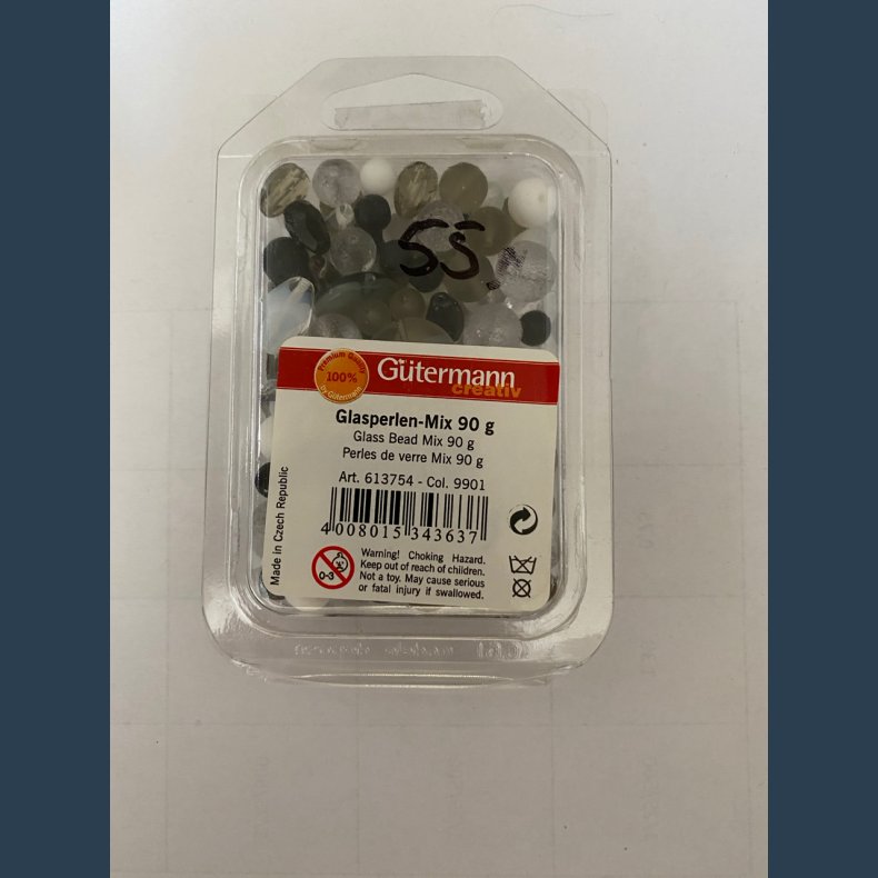 glasperler 90g sort/hvid mix ass str.