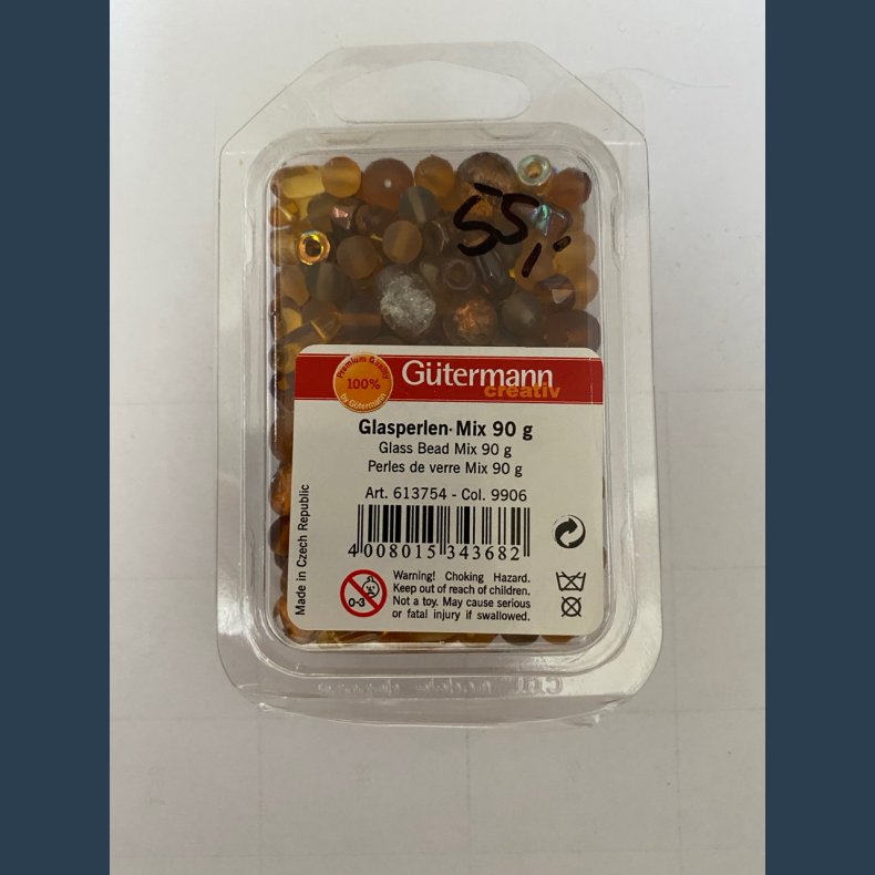 glasperler 90g brun mix ass str.