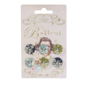 knapper m stof Tilda 6 stk ass bl/grn 15mm