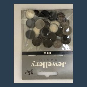 cabochons 14 mm 24 stk sort/gr