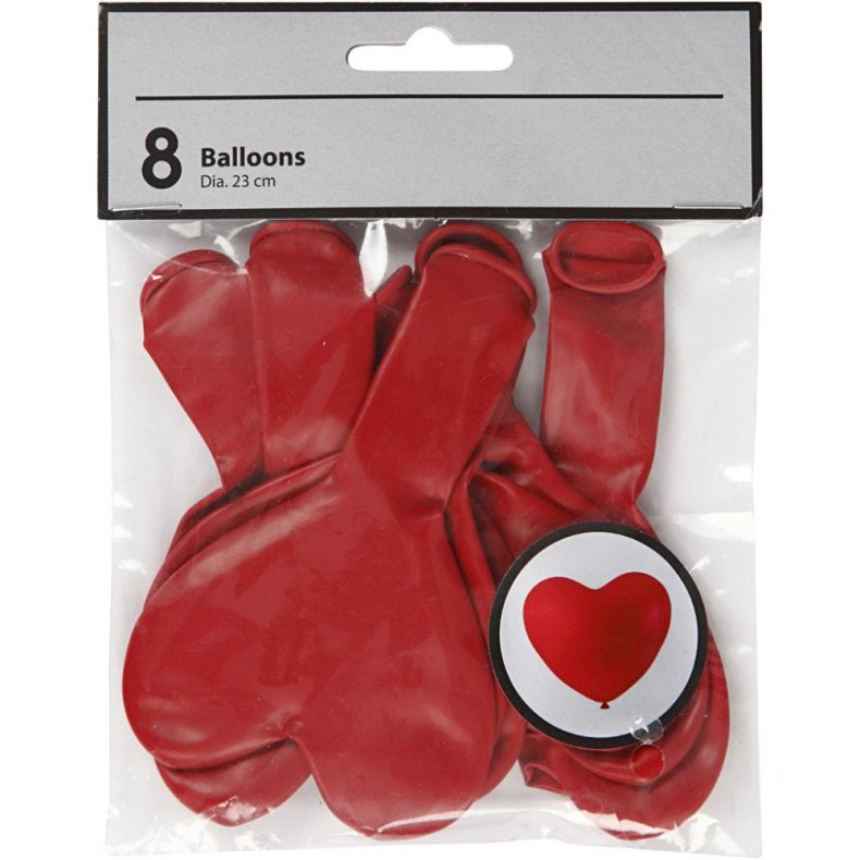 Ballon hjerter rde 8 stk 23cm i dim.