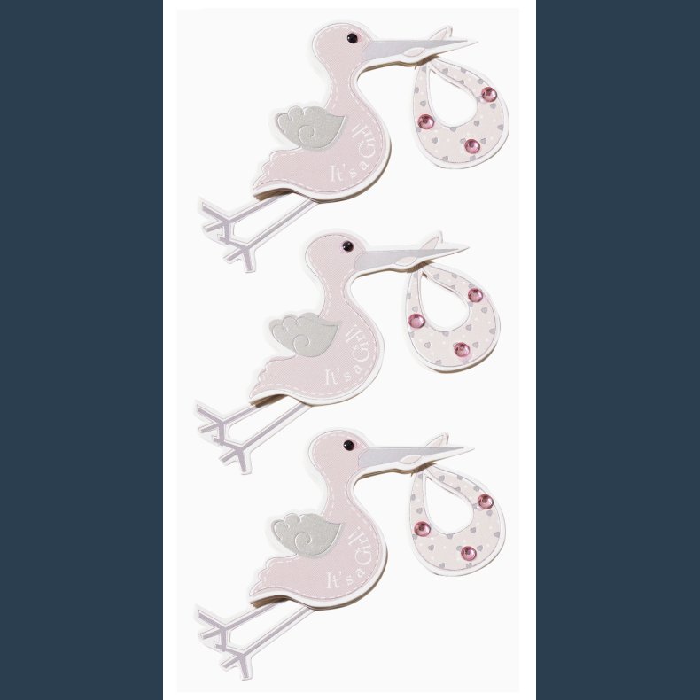 stickers stork baby rosa 3D 3 stk