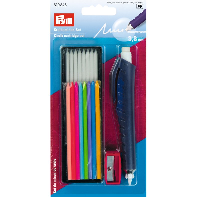 Prym Skrdderkridt 8 hvide og 8 ass farver incl pen