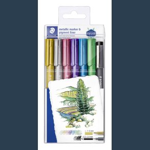 Staedtler Metallic pen 6 stk & 1 pigment liner