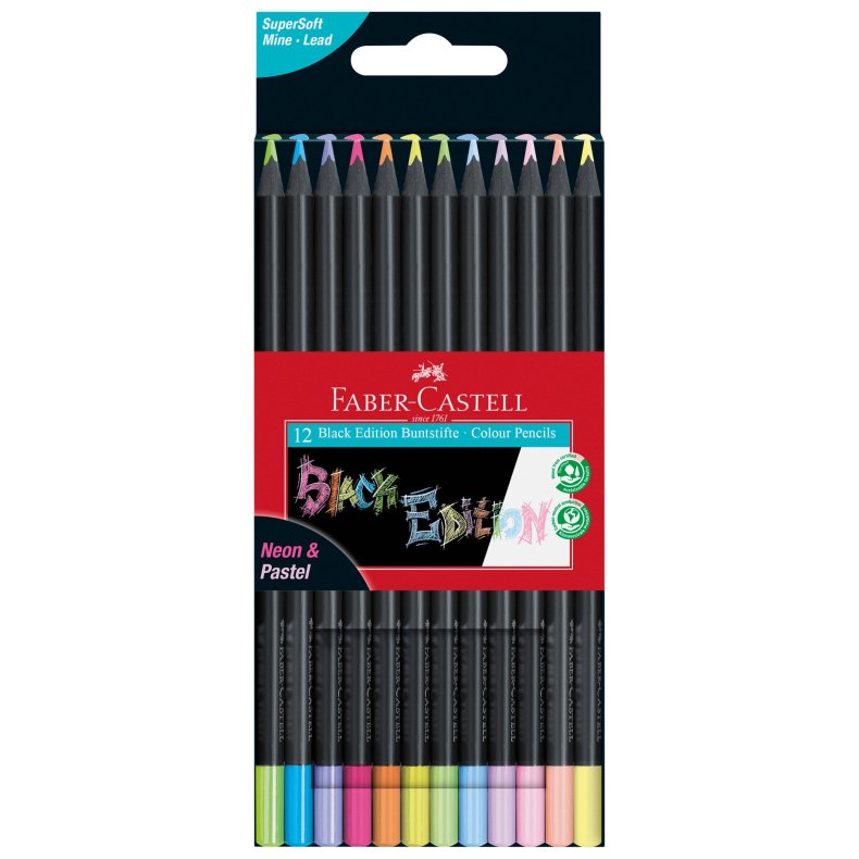 Faber- Castell Black Edition Triangular 12 stk ass neon & pa